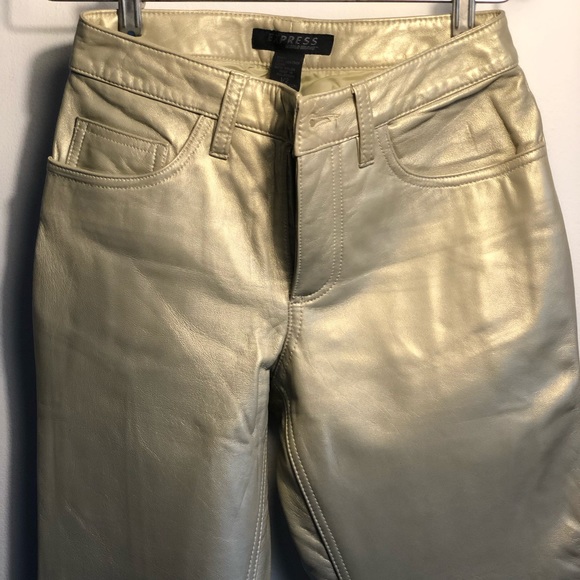 Express Gold Leather Pants size 1/2 - Picture 5 of 8